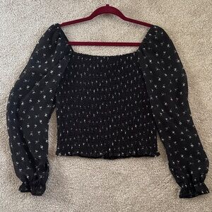 Lush Black Floral Smocked Blouse